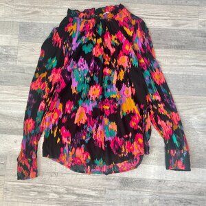 Jodifl Watercolor Style Long Sleeve High Neck Crinkle Top S5